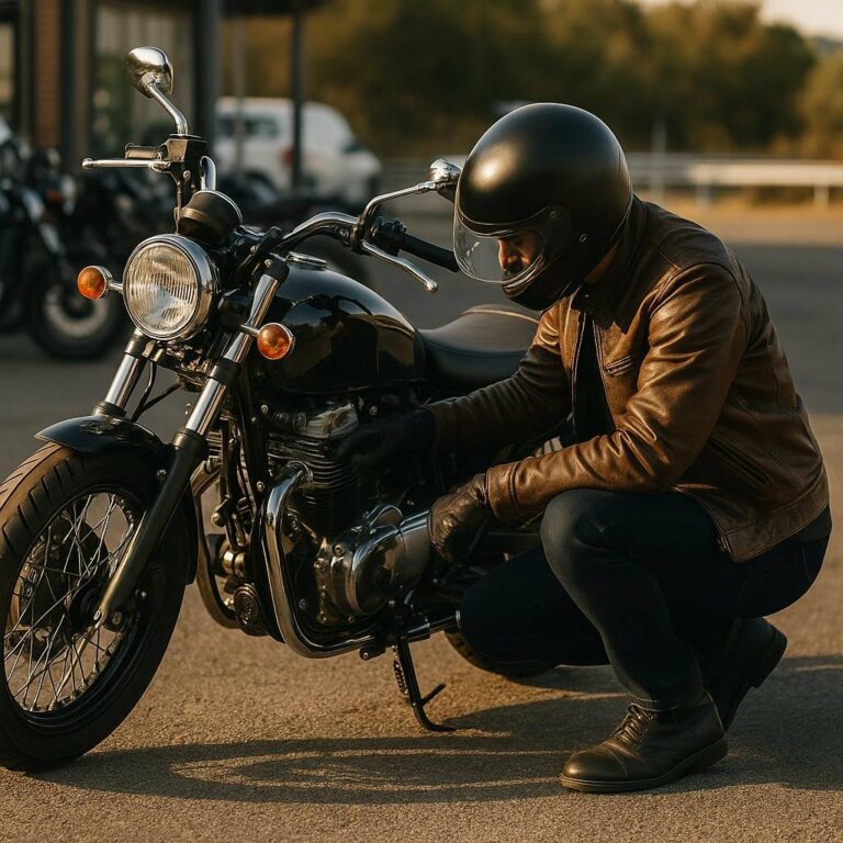 Motard entretenant sa moto, style Checkup Moto